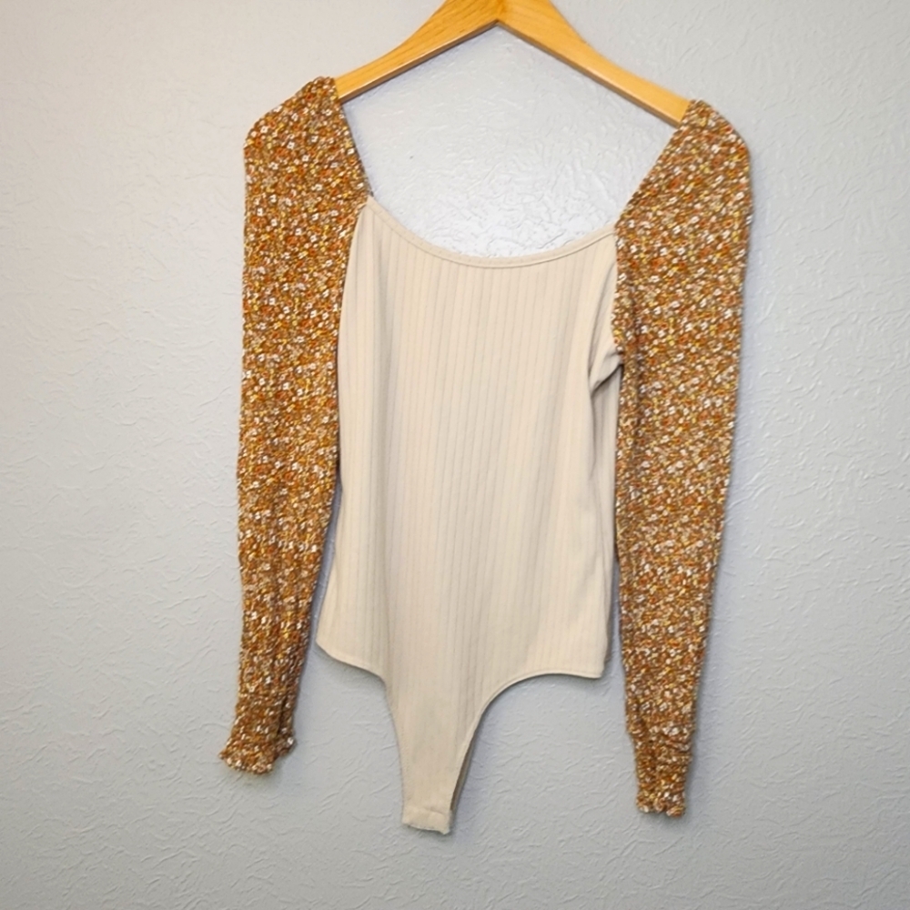 Pink Lily Cream and Brown Long Sleeve Bodysuit Woman's XS Box1